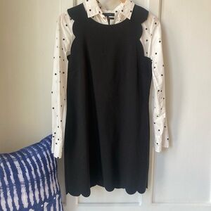 J. Crew Black Scallop Mini Dress with Polka Dot Perfect Shirt